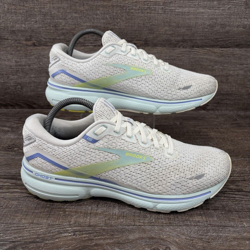 Brooks Ghost 15 Shoes Women's 10 White Pastel Blue Running Sneakers 1203801B130
